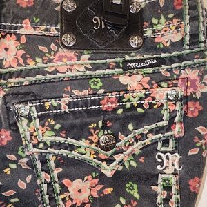 Miss Me Dark Jeans with Floral Accents CARGO ankle Skinny Sz. 30 Vintage Look